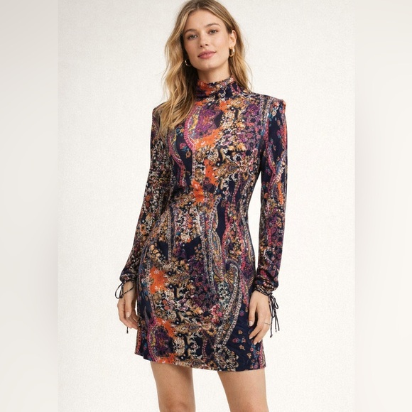 Free People Dresses & Skirts - Free People - All Dolled Up Mini Dress Paisley Mock Neck Cutout Back-Size Large